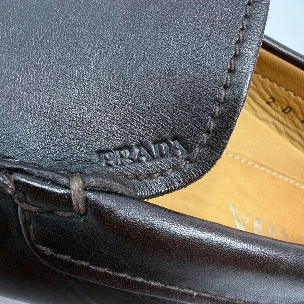 Prada Mens‎ 2D 1101 Dark Brown Leather Driving Moccasins  Mocs Loafers Shoes 8